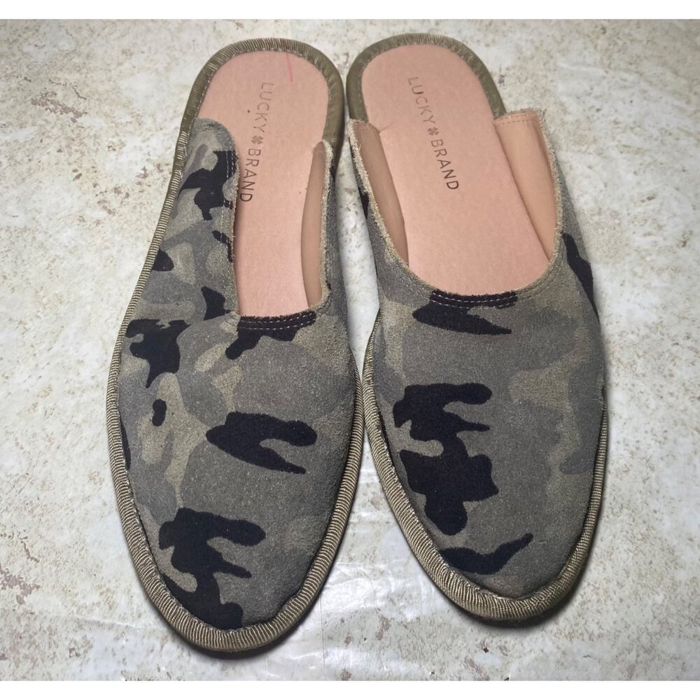 Lucky Brand Womens Arvy Camo Suede Slip-On Mules‎ 8M Casual Comfort